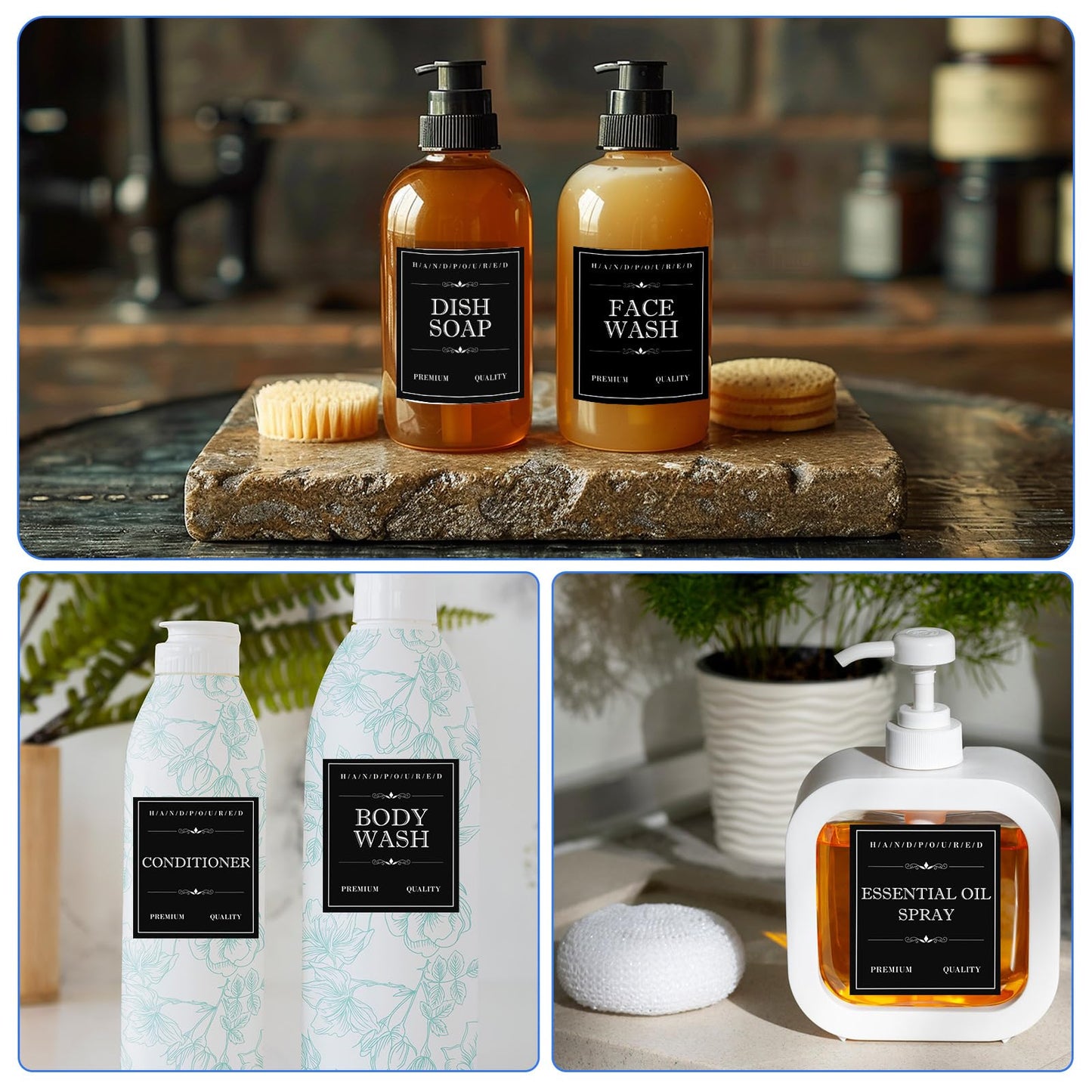 24PCS Waterproof Soap Labels for Bottles, Vintage Label Stickers, Bottle Labels for Lotion, Hand Sanitizer, Soap, Shampoo Conditioner(Black)