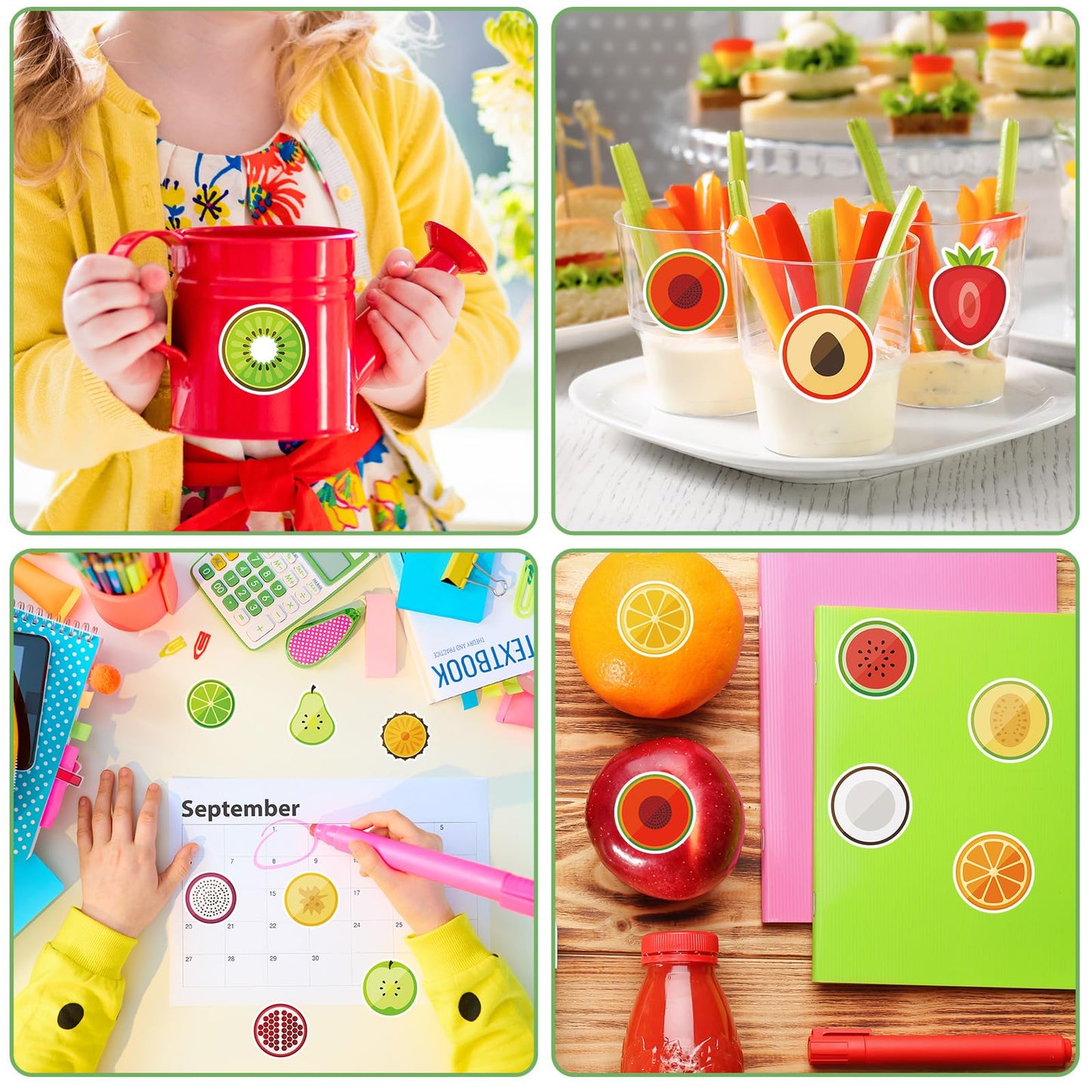 1000Pcs Fruit Stickers 16 Designs Cute Paper Decals Adhesive Sealing Labels for Home Kitchen Party Gift DIY Crafts, 2 Rolls