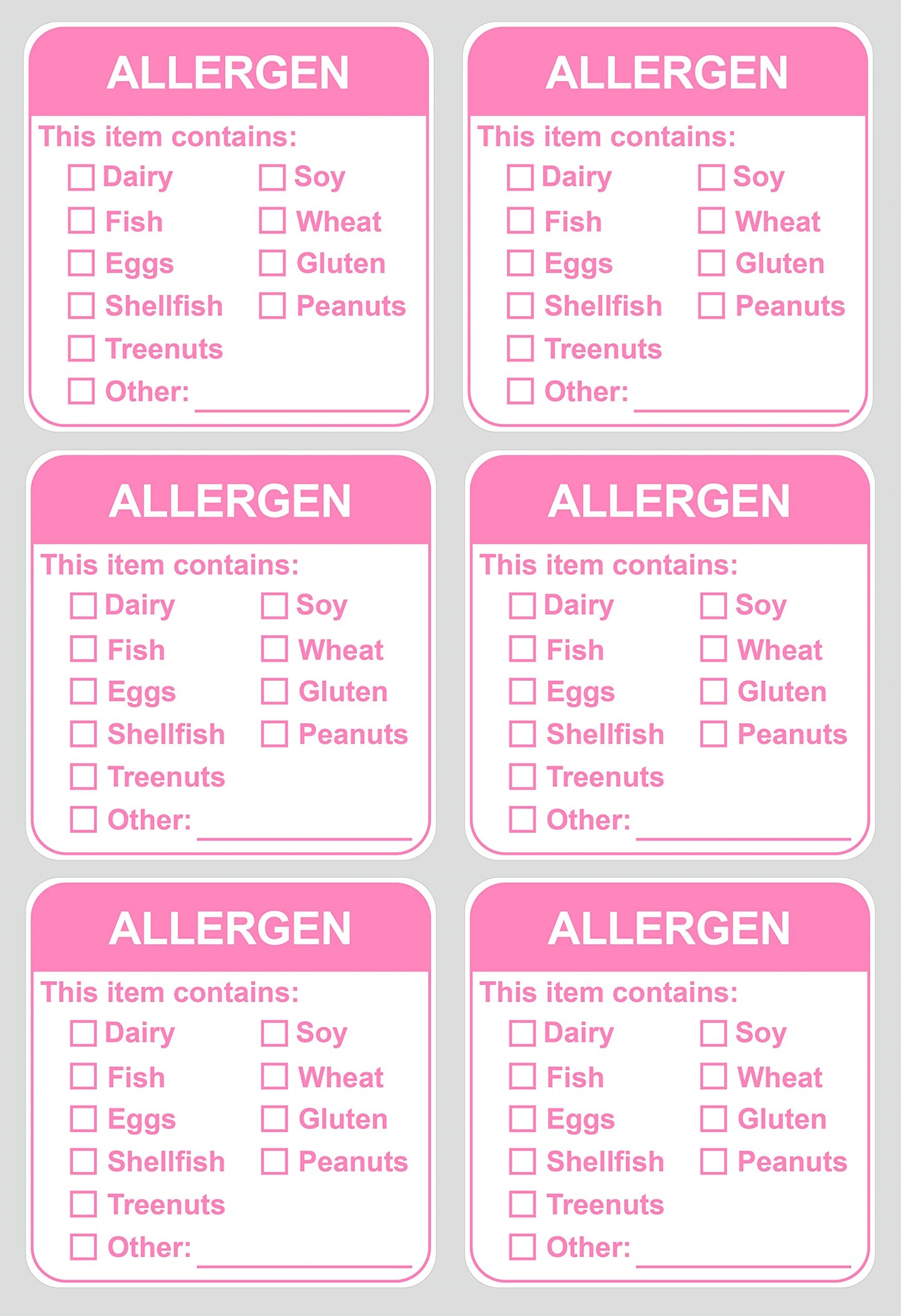 Allergen Warning Stickers,MeshaKippa 2x2" 300pcs Square Pink Food Allergy Label for The Party,Restaurants