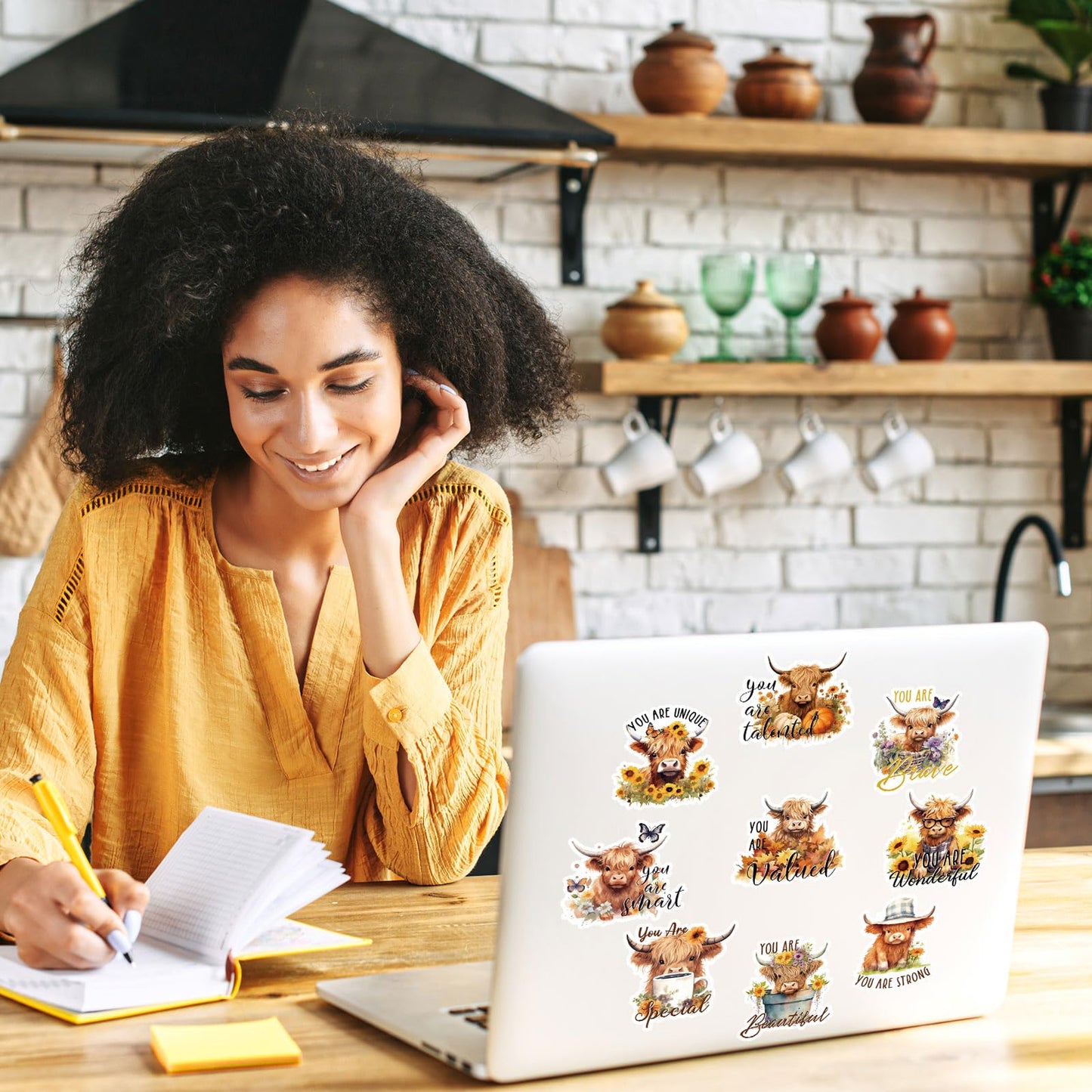 AnyDesign 480Pcs Highland Cow Stickers Inspirational Cute Cow Label Stickers Motivational Animal Paper Decals for Water Bottles Laptop Scrapbook Decor, 16 Styles