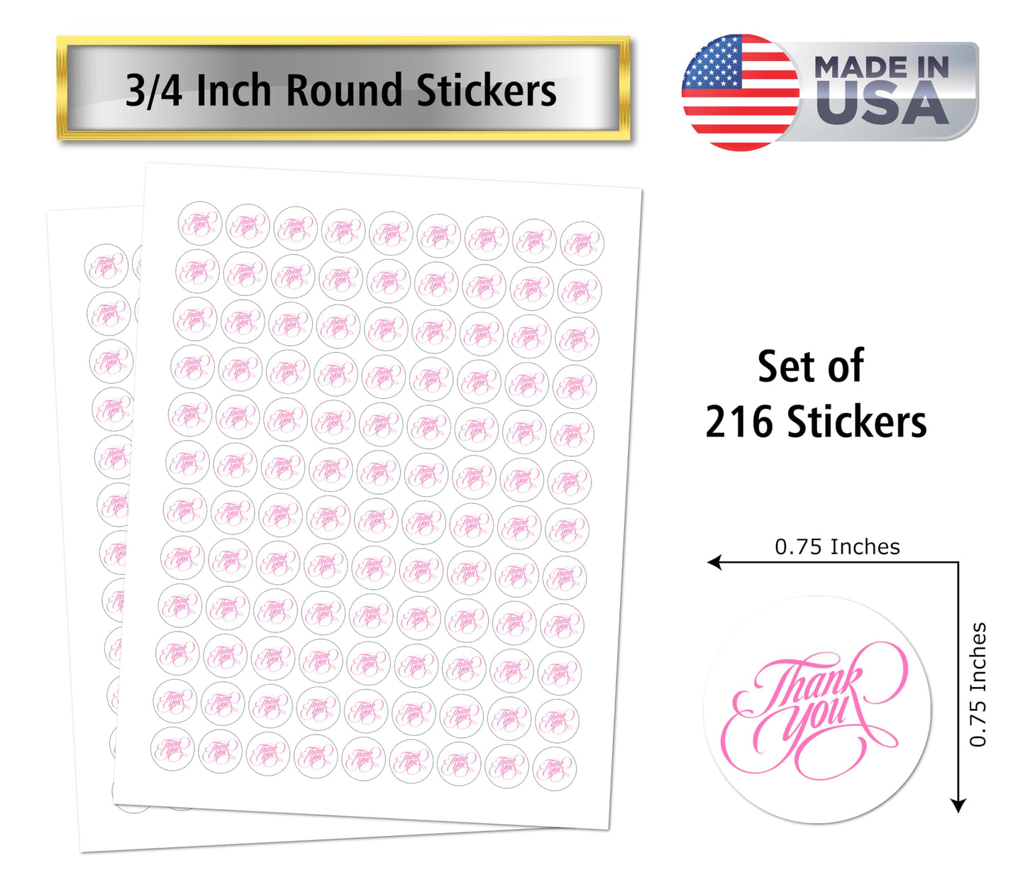 216 Modern Thank You Kisses Stickers, Elegant Chocolate Drops Labels Stickers for Weddings, Bridal Shower Engagement Party Decorations, Favors for Kisses in Pink. Made in USA