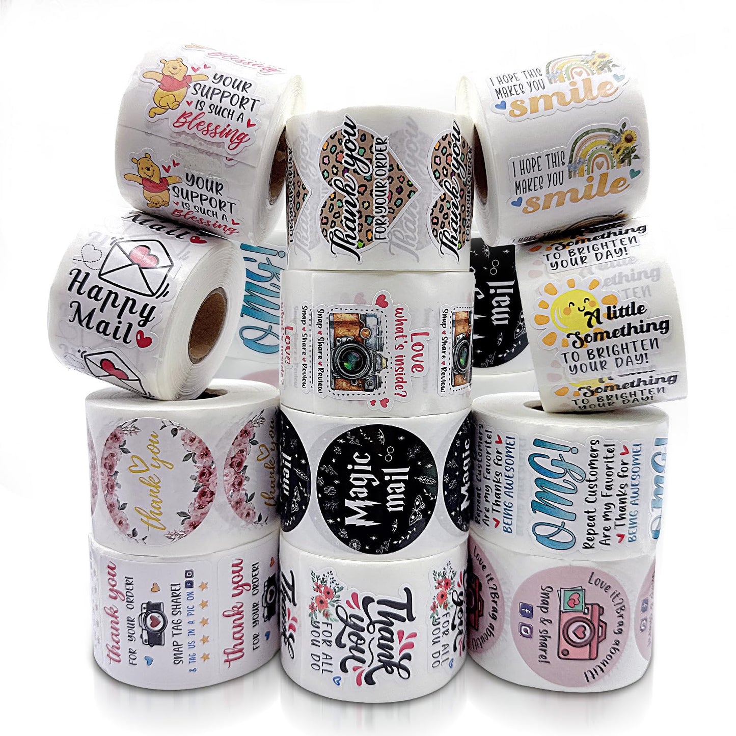 Round Thank You Stickers, 500 PCS Business Packaging Labels for Online Retailers, Handmade Goods, Bakery, Gifts, Art & Crafts