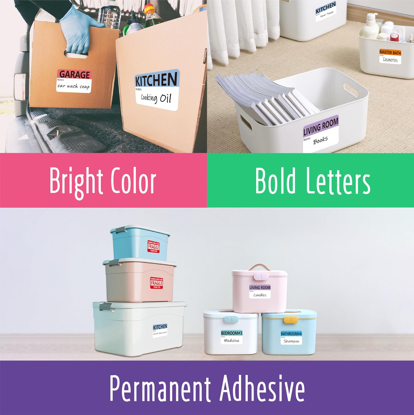 600 PCS Home Moving Labels, 20 Designs Color-Coding Packing Box Labels Pre-Printed Stickers with Writable Notes Areas (Each Measures 2” x 3”) 600