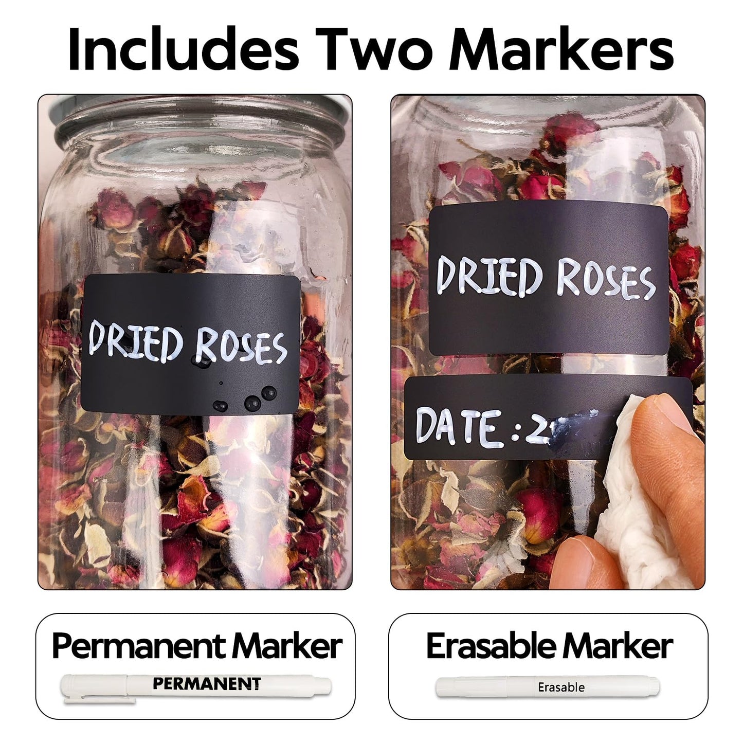 170Pcs Black Removable Labels for Jars,for Storage Bins,for Food Containers with 2 Liquid Chalk Marker(Black)