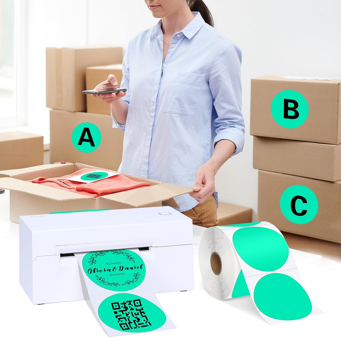 PARLAIM 3 Inch Round Direct Thermal Labels, Self-Adhesive Circle Stickers for Thermal Printer, 500 per/Roll, DIY Design, QR Code, Name Tag (Aqua) Aqua