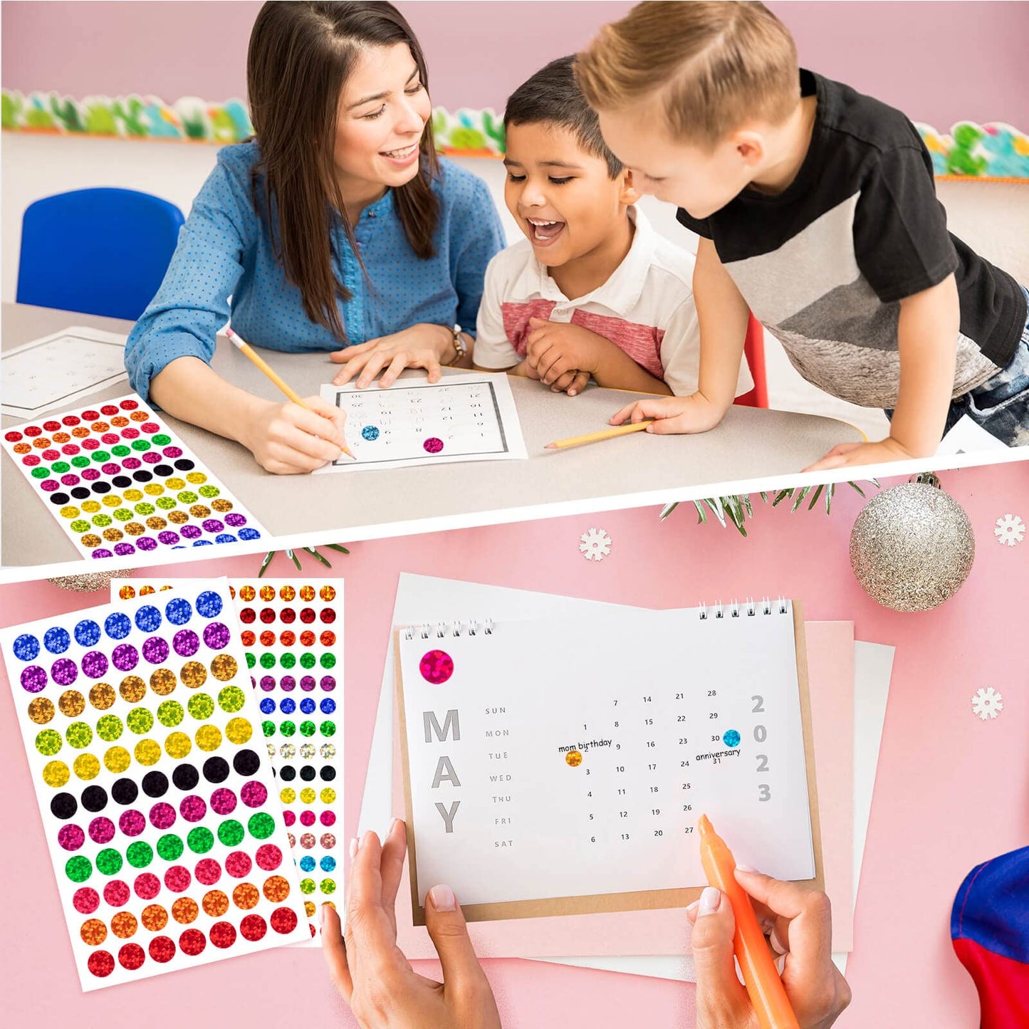 5060 PCS Small Shiny Dot Colored Stickers - 1/4" and 1/2" Tiny Glitter Round Stickers, Mini Sparkle Laser Circle Stickers for Kids Teachers Student Classroom Office,16 Colors 5060dot stickers