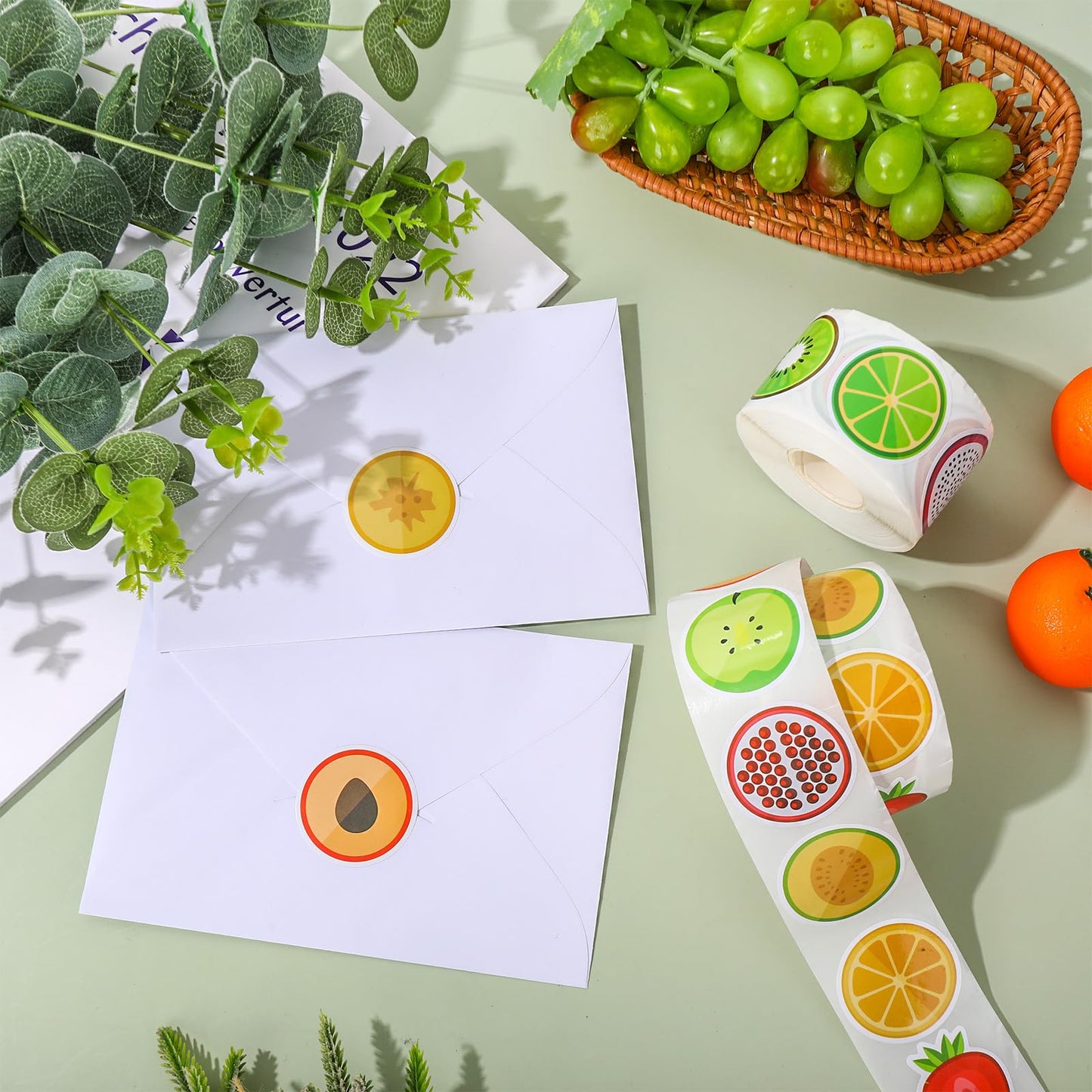 1000Pcs Fruit Stickers 16 Designs Cute Paper Decals Adhesive Sealing Labels for Home Kitchen Party Gift DIY Crafts, 2 Rolls