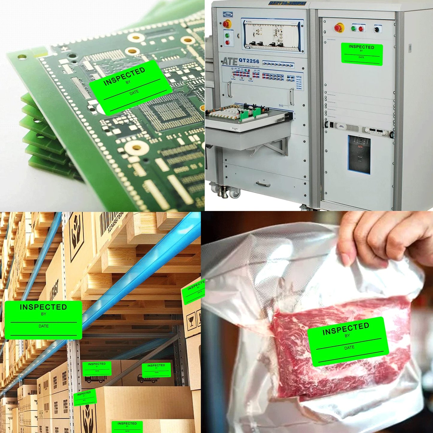 1 X 2 Inch Inspected by Rectangle Labels - Quality Control Inventory Labels 500 Green Label Fluorescent Square Adhesive Stickers for Handling Shipping Warehouse Inventory/Quality Control Organization 1 x 2 inch