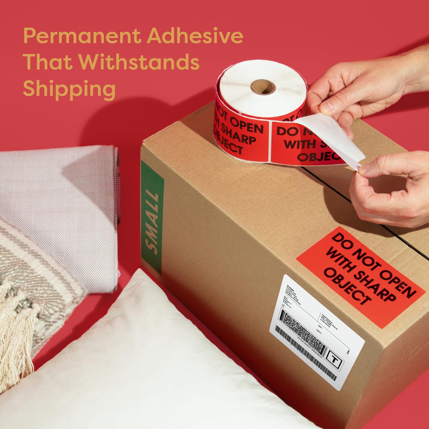 Aegis Adhesives - 3" X 5" Glass - Please Handle with Care - Thank You, Warning Shipping Labels (1 Roll, 500 Stickers Total) Red (Glass)