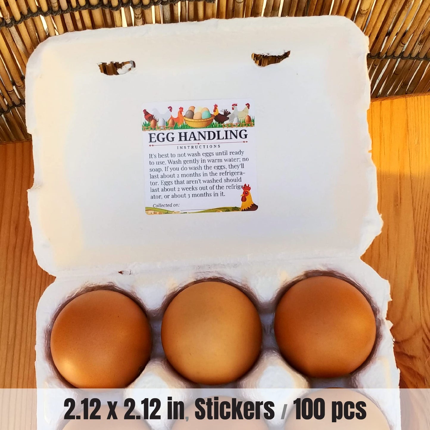 100pcs Premium Fresh Farm Eggs Handling Care Instructions Stickers Labels Accessories | 4 6 12 15 18 30 48 50 Egg Blank Cartons Basket Box Container Storing Extra Organizer (M02-3SS)