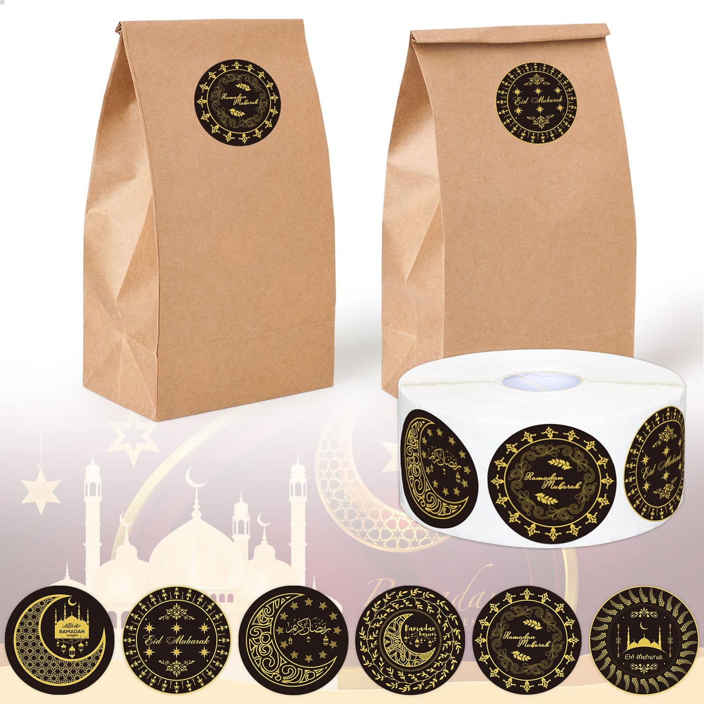 Waline Ramadan & Eid Stickers - Black Gold Islamic Decorations, 6 Designs Eid Ramadan