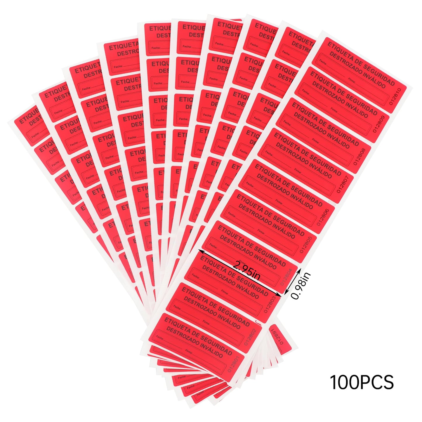 100Pcs Tamper Evident Security Stickers 1x3 inch Spanish Red Complete Transfer Tamper Proof Labels Safety Torn up Invalid Seals Tape (Red)
