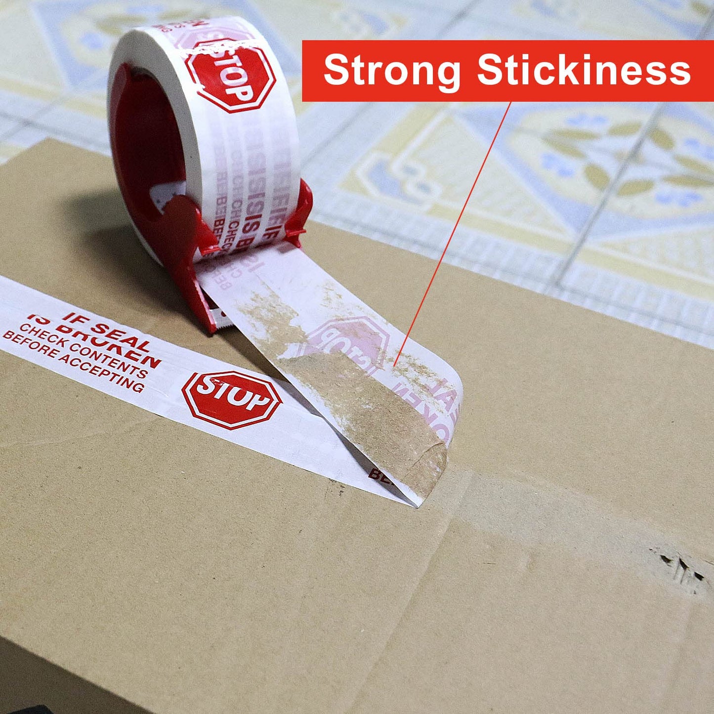 BOMEI PACK Stop Sign Sealing Tape,Pre-Printed IF Seal is Broken Check Contents Before Accepting Packing Tape with Dispenser 2 Inch x 110 Yards Heavy Duty Shipping Tape for Moving,Sealing