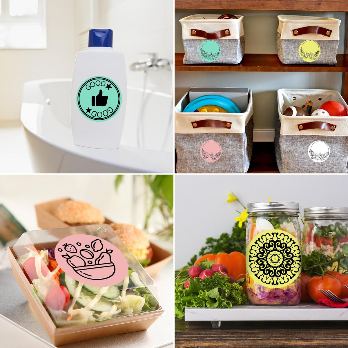 MFLABEL 2" Round Thermal Labels (3000 Labels) - 4 Color Self-Adhesive Stickers for Bottles, Jars & DIY | Waterproof QR Code Labels | Instant Print w/o Ink 4 Rolls 2x2 Color