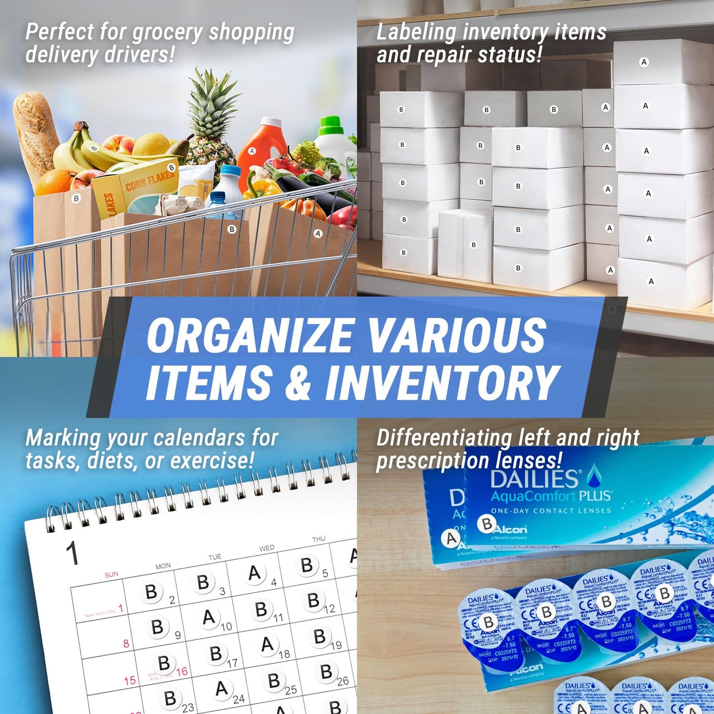 0.5 inch, Cirlce Dot Letter B Labels - Capital B Stickers for Inventory Control, Quality Control, Warehousing, Scrapbooking (300 Labels, White & Black) 300 Labels