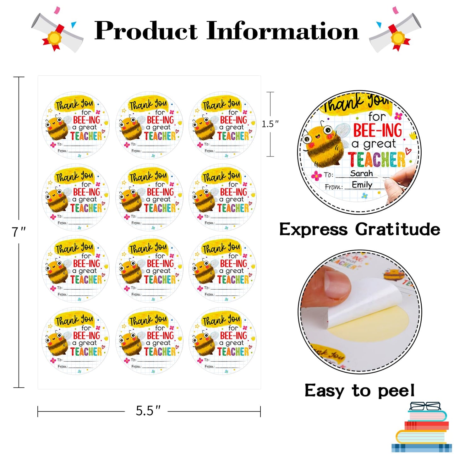 WhatSign 36Pcs Thank You Teacher Stickers Labels 1.5" Teacher Appreciation Stickers Gifts Tags A01