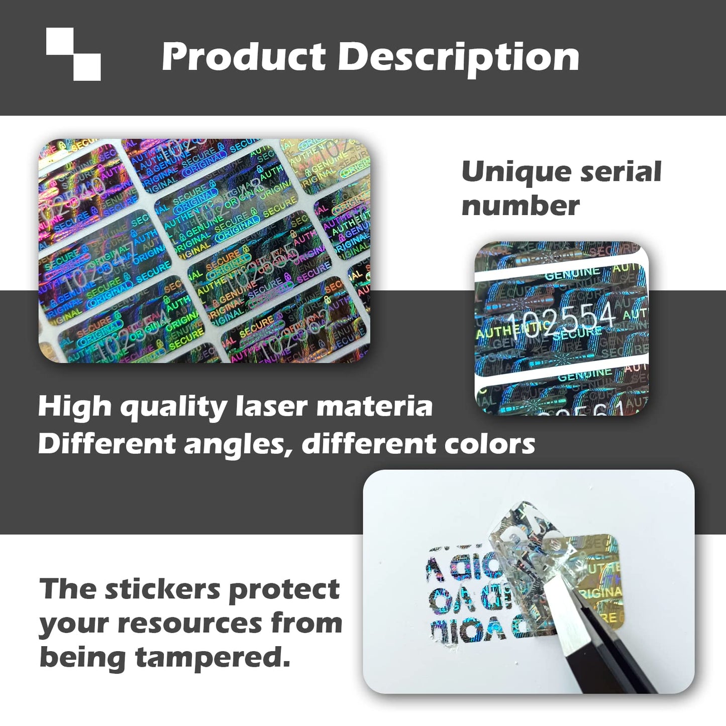 650pcs Tamper Proof Hologram Stickers Security Seal Labels Genuine Guarantee Warranty Void Labels with Unique Serial Number Tamer evident Sticker(0.8x0.4inch) Silver