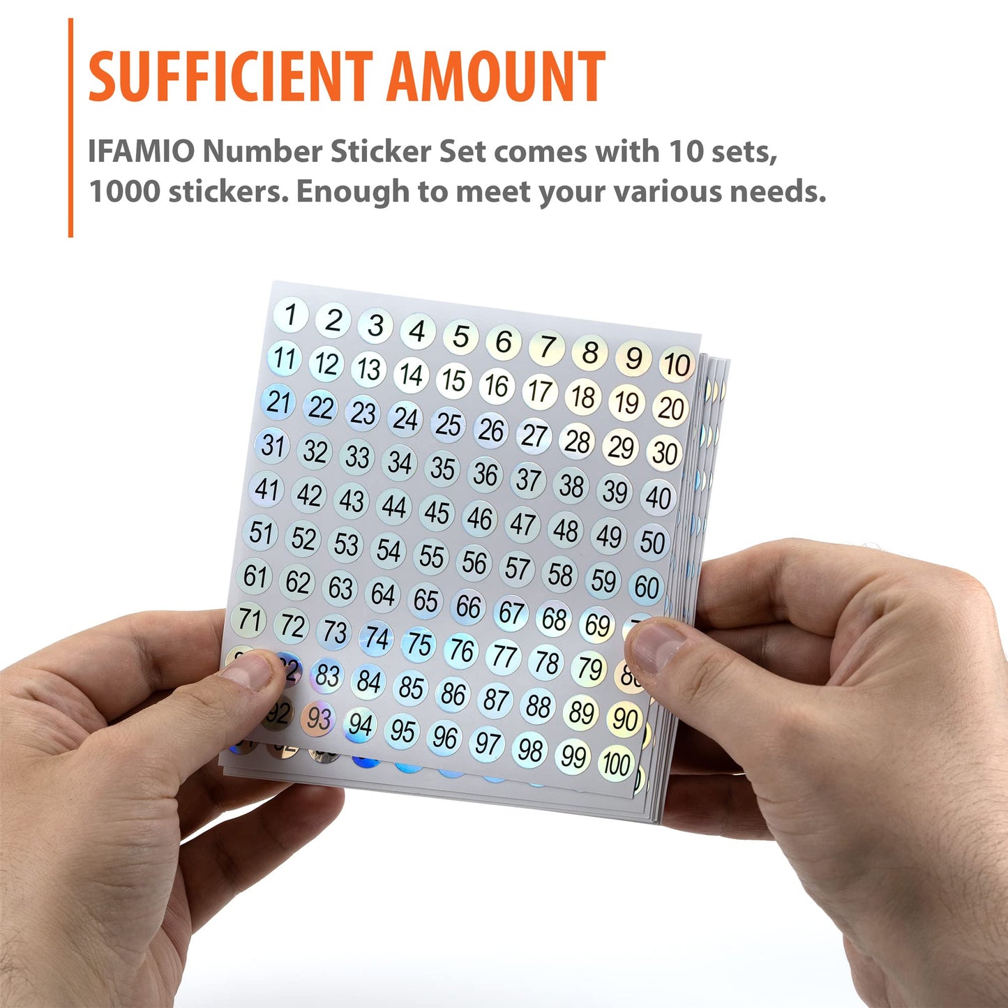 1-100 Reflective Laser Number Stickers Labels 10 Sets 1000 Self Adhesive Round Small Consecutive Number Decals Labels Signs Inventory Stickers for Storage Organizing
