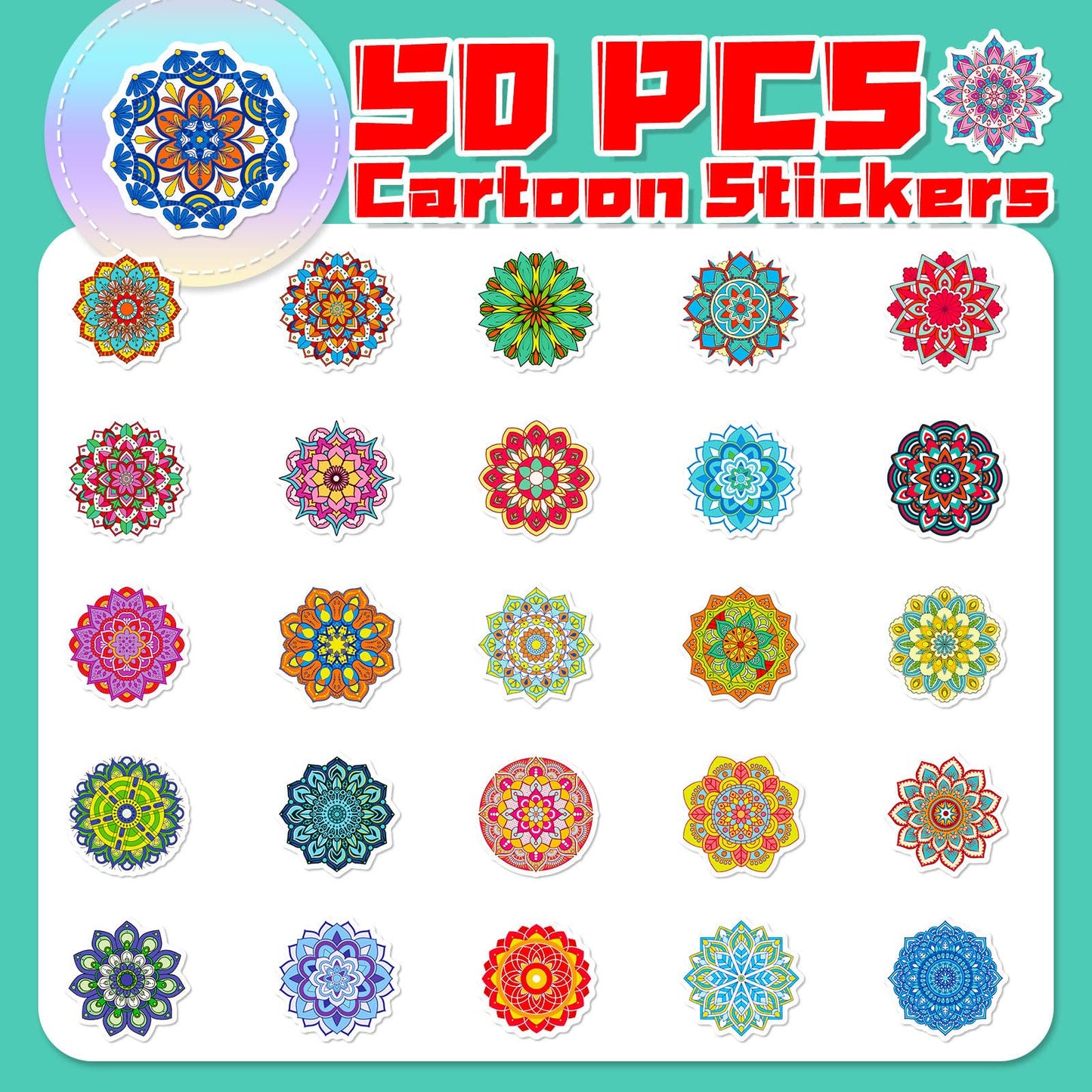 Happy Diwali Gift Stickers - 50pcs Mandala Labels Seals Decals for Kids Cards Envelopes Cookies Box and Gifts Wrapping Decoration