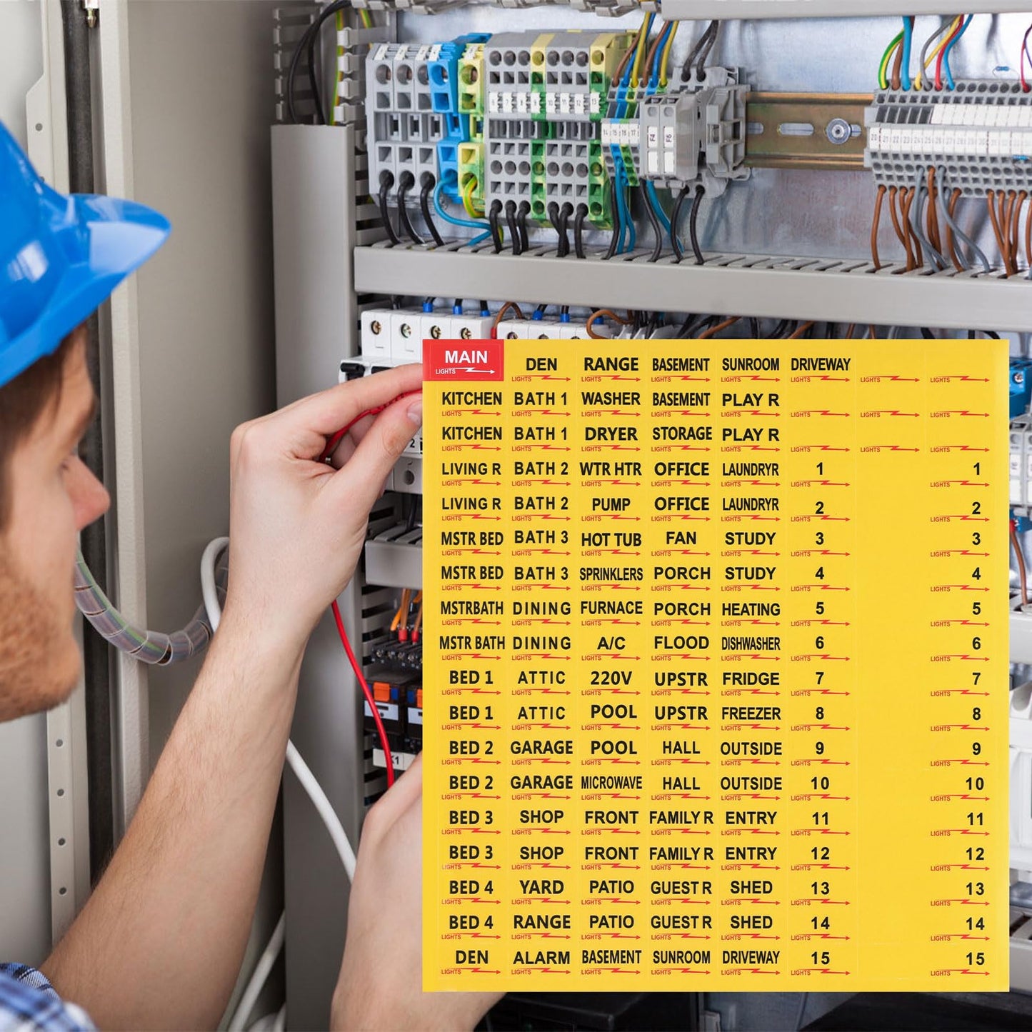 2 Sheets(258pcs) Circuit Breaker Labels, Self-Adhesive Breaker Box Labels Waterproof Fuse Box Stickers Electrical Breaker Panel Labels Stickers for House Commercial Use(Yellow) Yellow