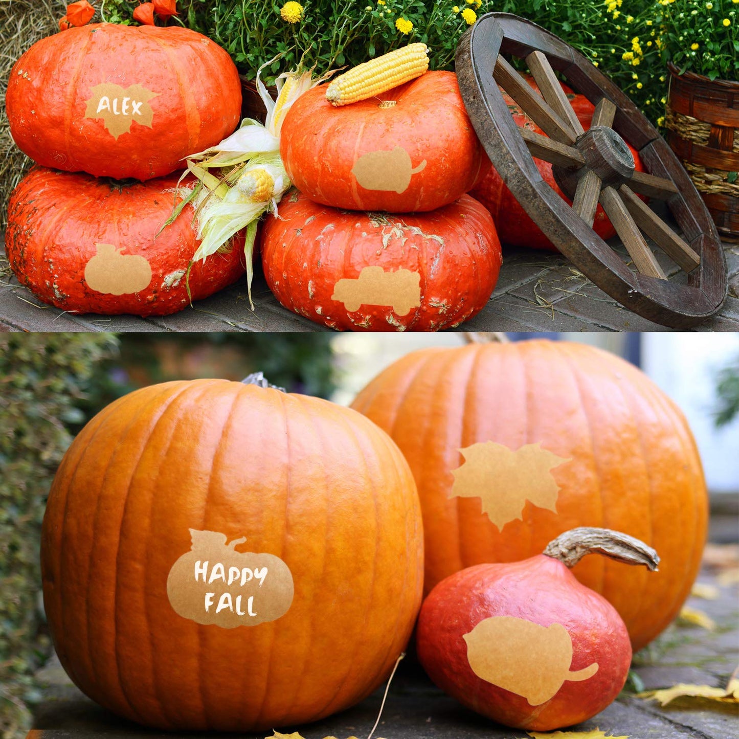 200 Pieces Thanksgiving Fall Stickers Autumn Kraft Paper Labels Stickers Leaves Sticker Pumpkins Kraft Sticker for Decorating Cards,Bottle, Envelopes, Brown Autumn Label for Halloween Party Favor