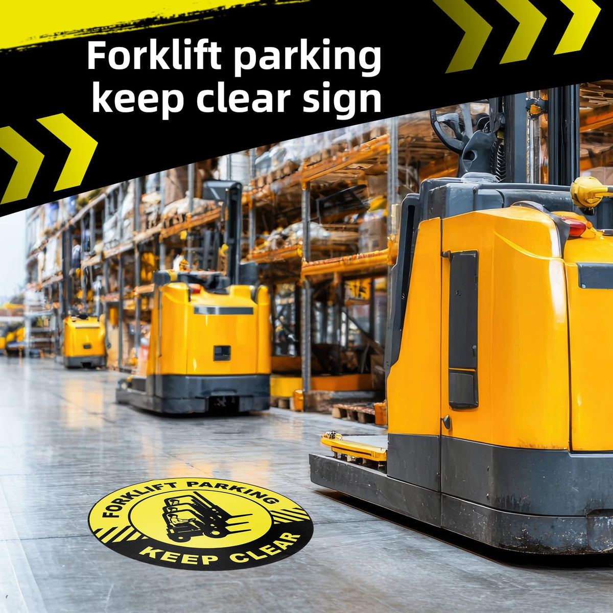 5 Pcs Forklift Parking Keep Clear Sign - 17 Inch Forklift Traffic Floor Adhesive Sign for Safety Warning Industrial Sticker for Work Shop Warehouse Office