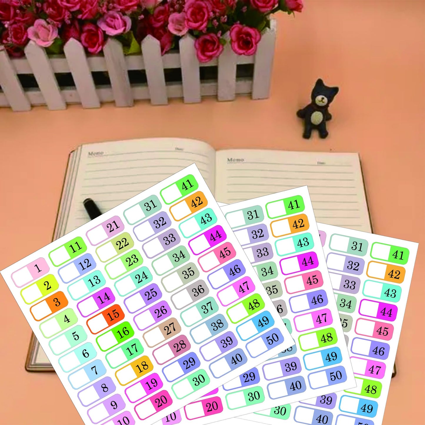1 to 50 Number Index Labels Multicolor Alphabet Tabs File Folder Labels A-Z Tab Dividers Stickers for 3 Ring Binders - Notebook Classify Files Contents Page Address Book Folder 250 Pack