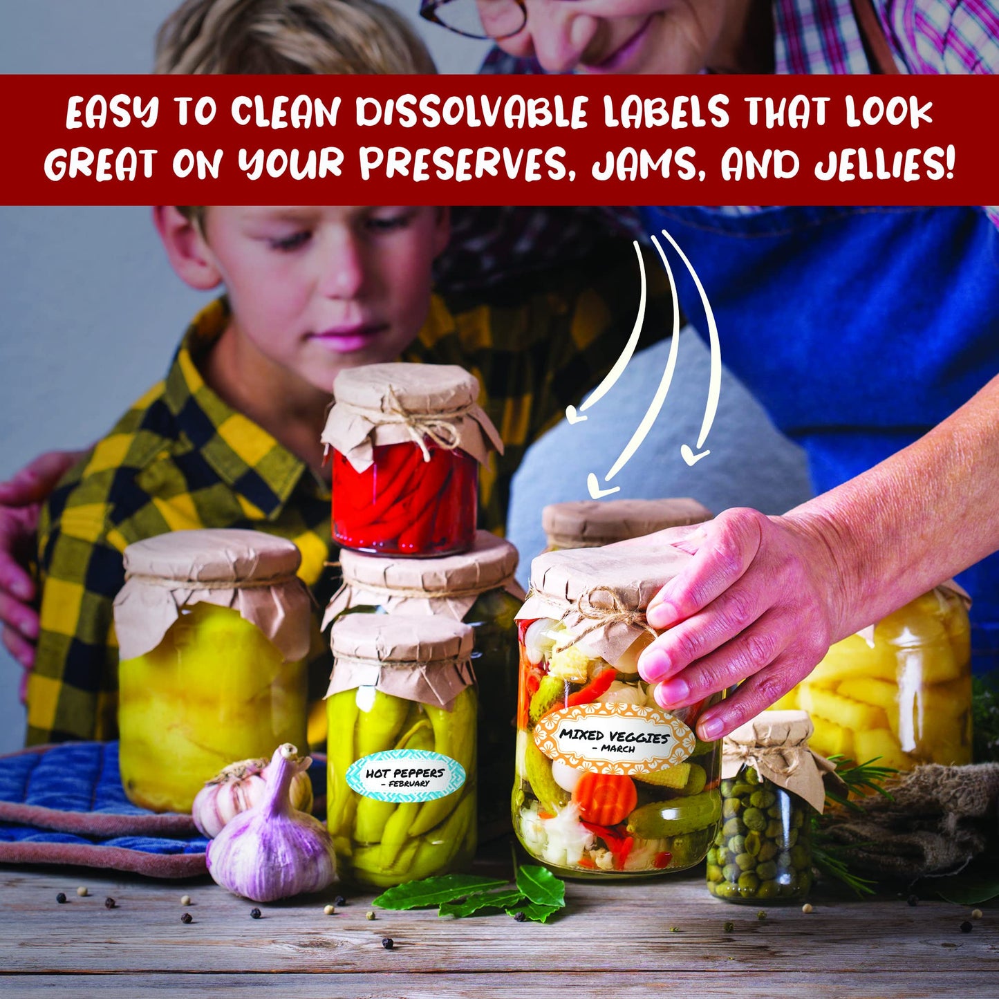 MESS Dissolvable Canning Labels for Jars – 1x2.25 in. 150/Pack – Removable Stickers for Mason Jars, Jam, Preserves (Color) Multi-color