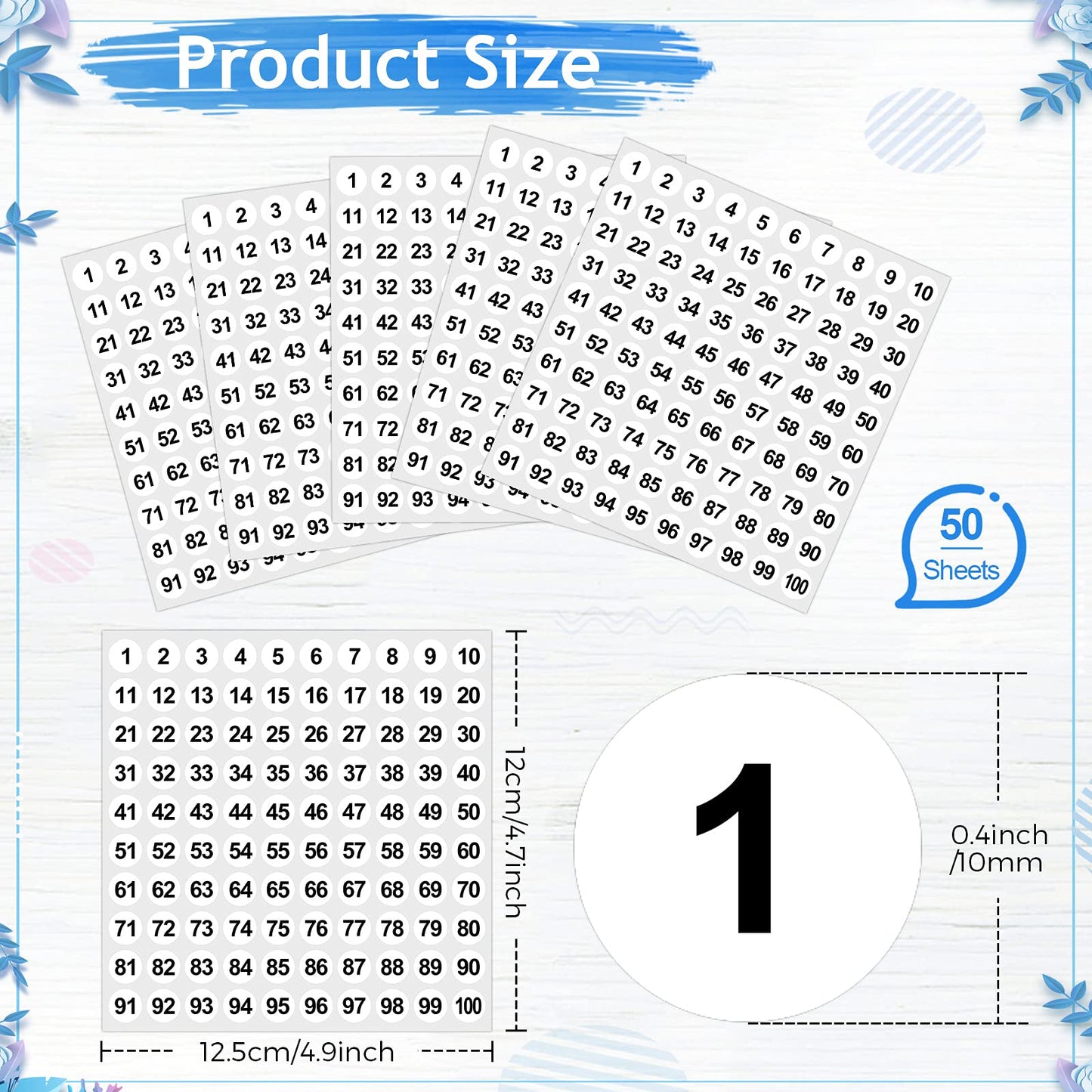 50 Sheets 1 to 100 Vinyl Consecutive Number Stickers Small Round Labels Inventory/Storage Organizing Stickers for Indoor Outdoor, Storage Organizing, Toolbox, Locker (White) White