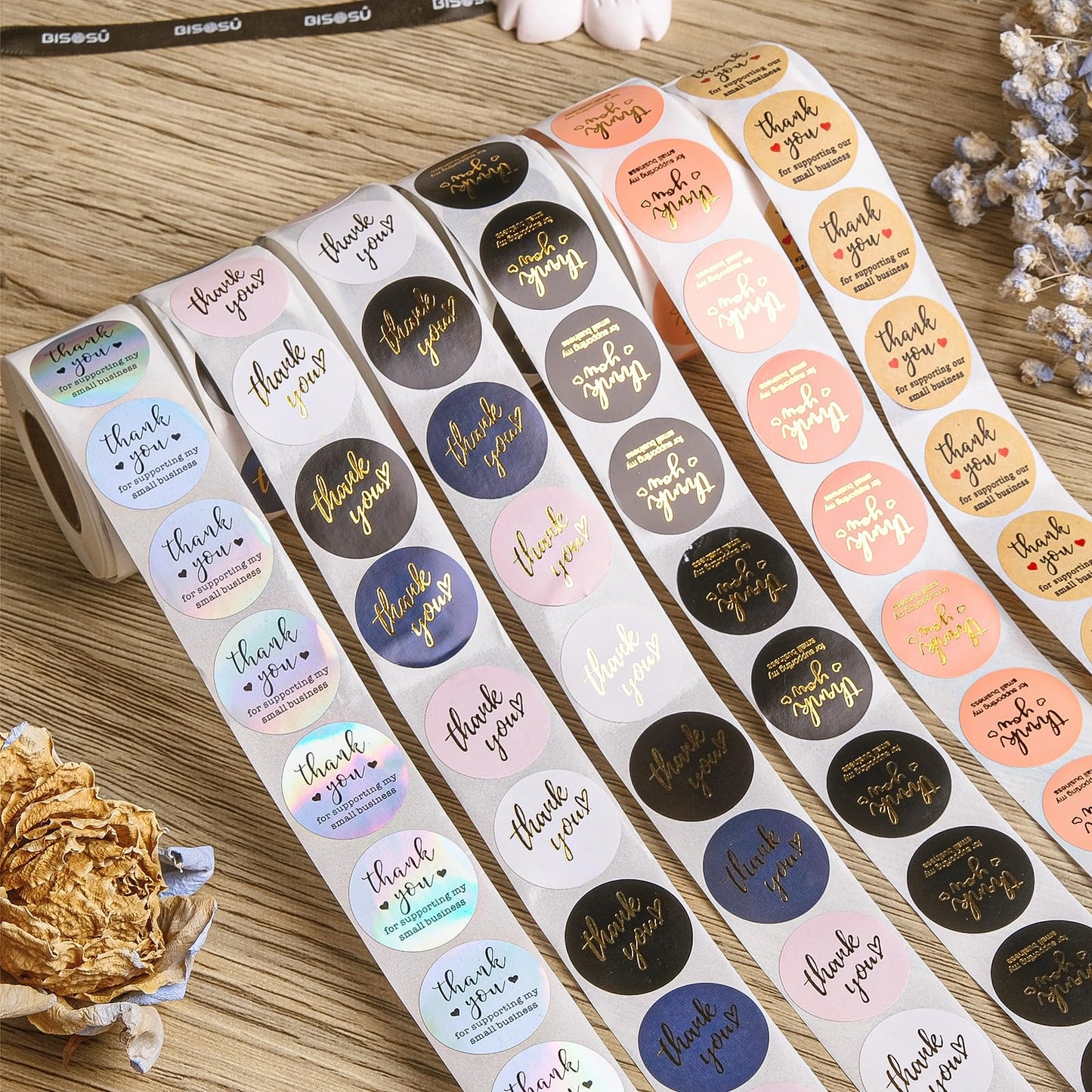 Thank You Stickers Small Business - 6 Rolls 3000 Pieces Thank You for Supporting My Small Business Stickers Labels for Envelopes, Bubble Mailers and Gift Bags Packaging, 1 Inch,500 Pieces Each Roll 1 Inch Thank You Stickers 6