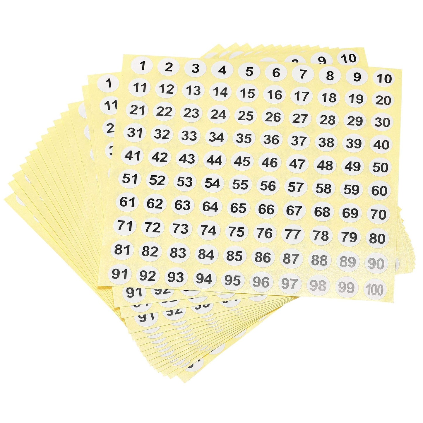 uxcell Round Number Stickers, 10mm Dia Number 1-100 Coated Paper Label 15 Sheets, Black Word/White Background