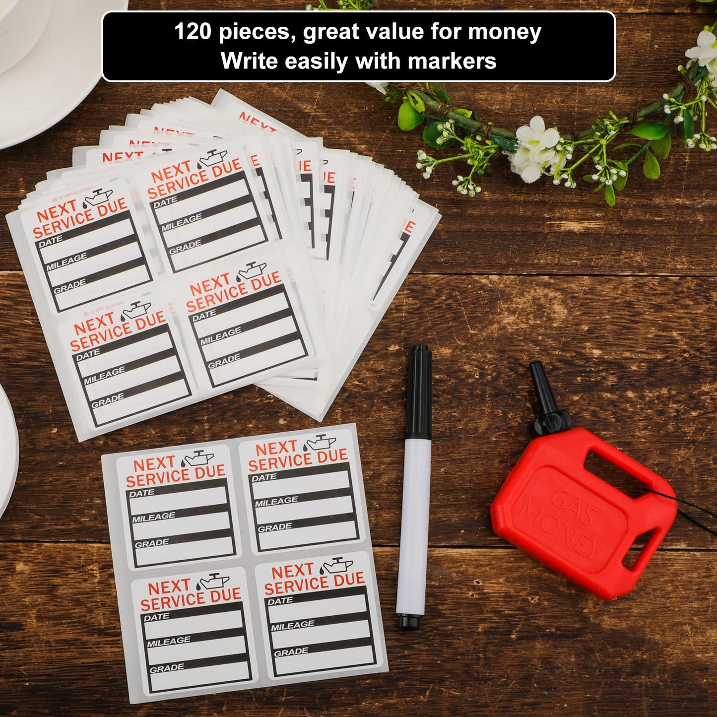 120pcs Oil Change Stickers, 1.97 Inch Next Service Due Stickers Removable Oil Change Reminder Labels Oil Change Decal Static Cling, No Residue for Vehicle Windshield Window