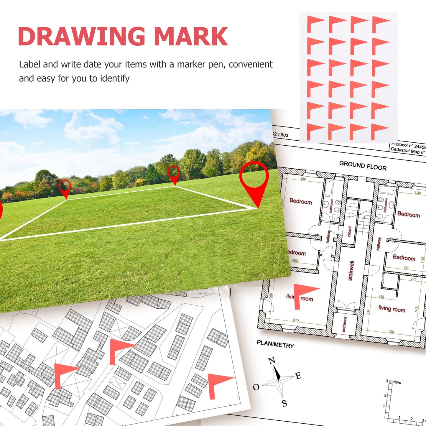 12 Sheets Map Markers Sticker Adhesive Labels Marking Label Sticker Flag Shaped Label for Plan Students Reward Stickers