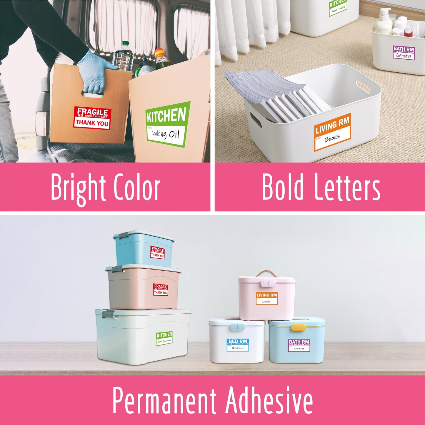 300PCS Home Moving Labels, 5 Color Coding Labels Packing Box Stickers with 50 Fragile Stickers & 50 Blank Ones (Each Measures 2” x 3.6”) Style-b 2” x 3.6” 300pcs