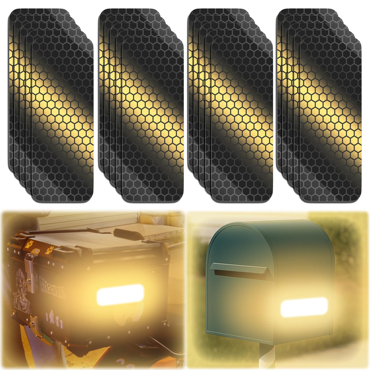 PHIXBEAR 20 Pcs Super Reflection Reflective Stickers, Safety Reflective Tape for Car Bike Mailbox Helmet, Black Conspicuity Tape Outdoor Waterproof 3.15" X 1.18"