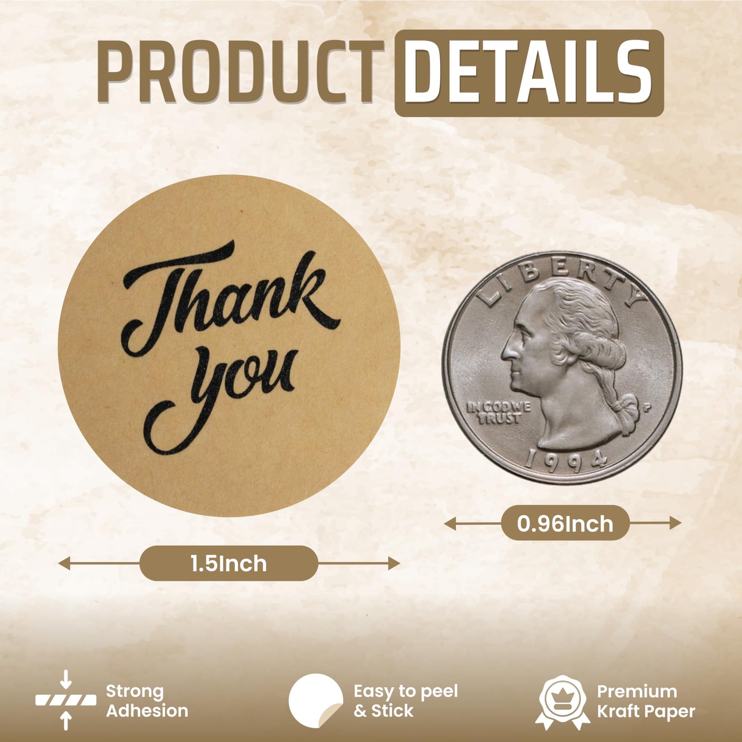 500 Kraft Thank You Stickers – 1.5 Inch Round Brown Paper Labels – Rustic Self-Adhesive Seals for Small Business Packaging, Gift Bags, Boxes, Envelopes, Bakery Orders & Customer Appreciation