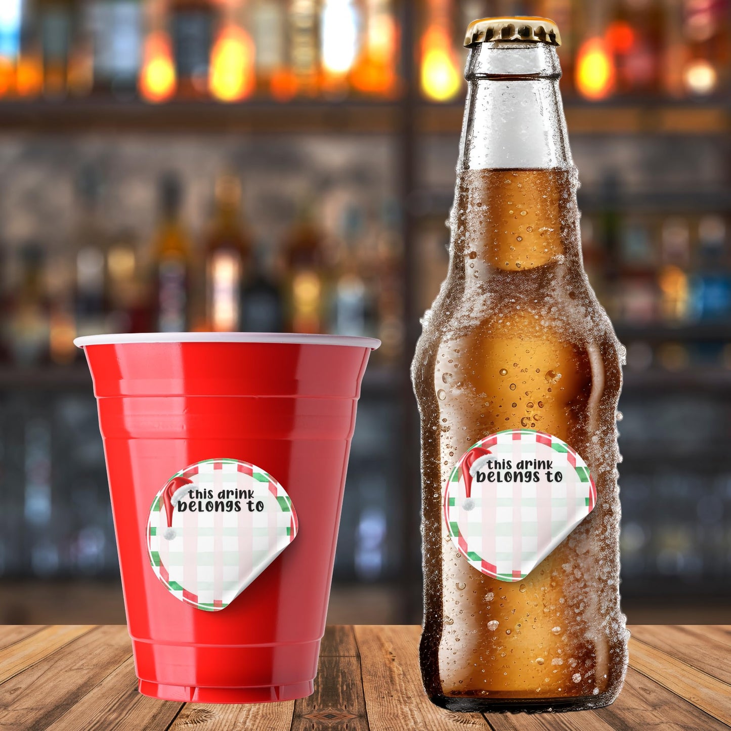 This Drink Belongs to Christmas 2” Sticker for Party Cups | 40 Pack Checkered Minimalist Writing Name on Holiday Parties Drink Label