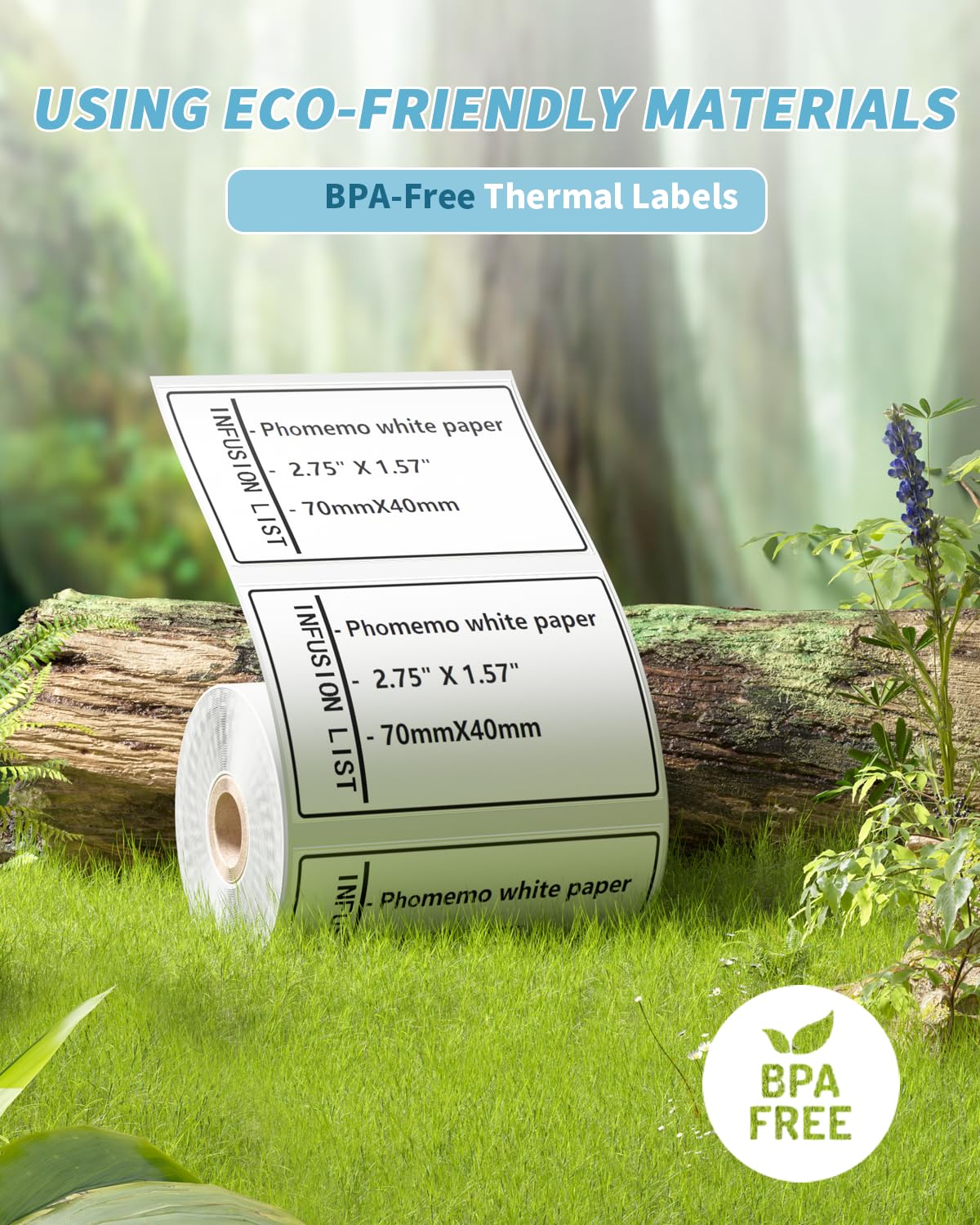 Phomemo 3 Roll 3/4" X 3/8"(20x10mm) Multi-Purpose White Self-Adhesive Label Paper for Phomemo M200/M110/M220/M221/M120/M221/M260/M150/M250 Bluetooth Label Maker, 600 Labels/Roll,Black on White 20mmX10mm