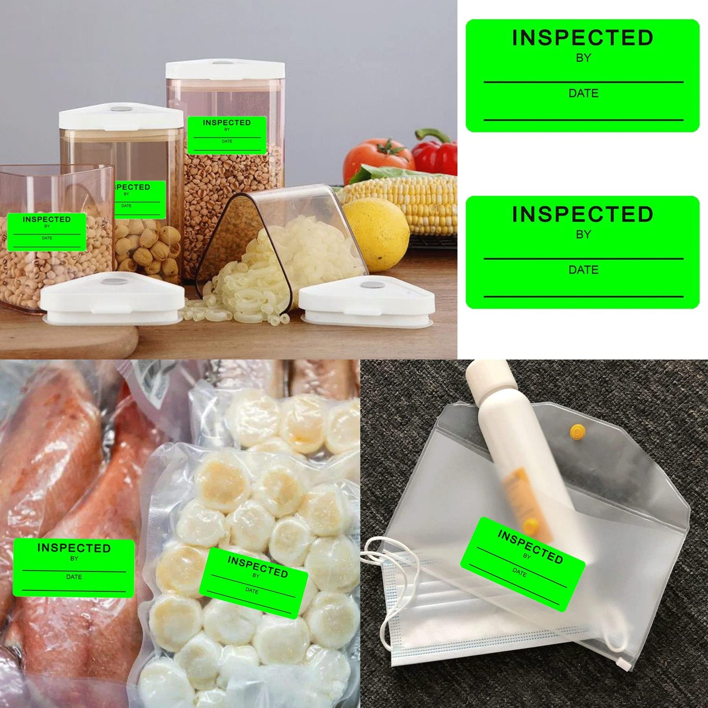 1 X 2 Inch Inspected by Rectangle Labels - Quality Control Inventory Labels 500 Green Label Fluorescent Square Adhesive Stickers for Handling Shipping Warehouse Inventory/Quality Control Organization 1 x 2 inch