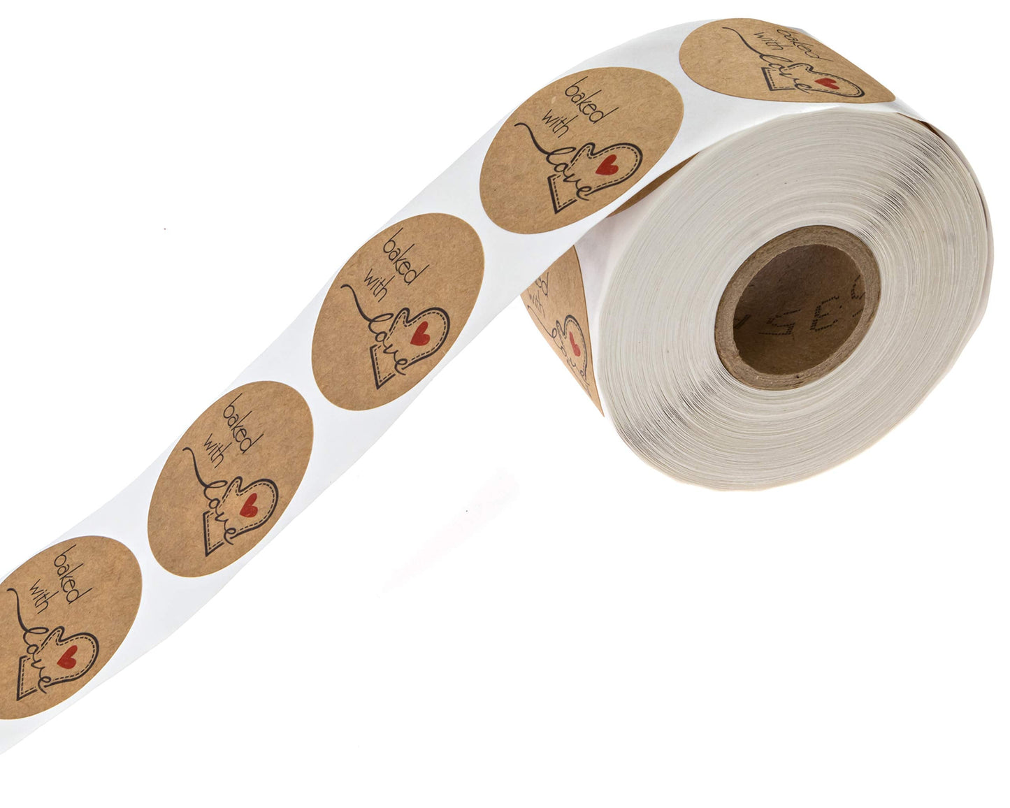 1.5" Round Natural Brown Kraft Baked with Love Stickers / 500 Labels Roll/Homemade with Love Craft Stickers/Made in The USA 1.5" Kraft