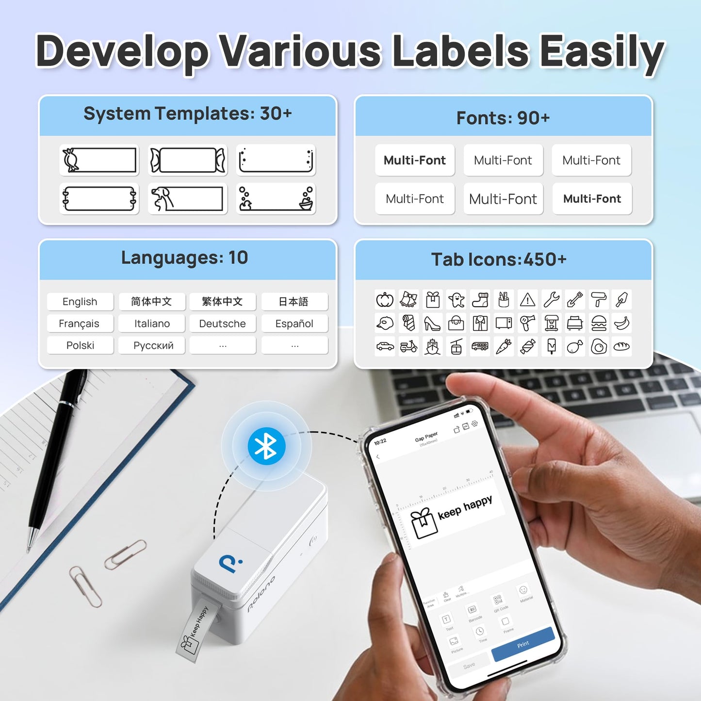 POLONO Genuine P31S Label Maker Tape, Adapted Label Print Paper, 15x40mm(0.59"x1.57"), Self-Adhesive Label Maker Tape Refill for Home/Office, Compatible with P31S Label Maker, 180 Labels, Transparent Clear