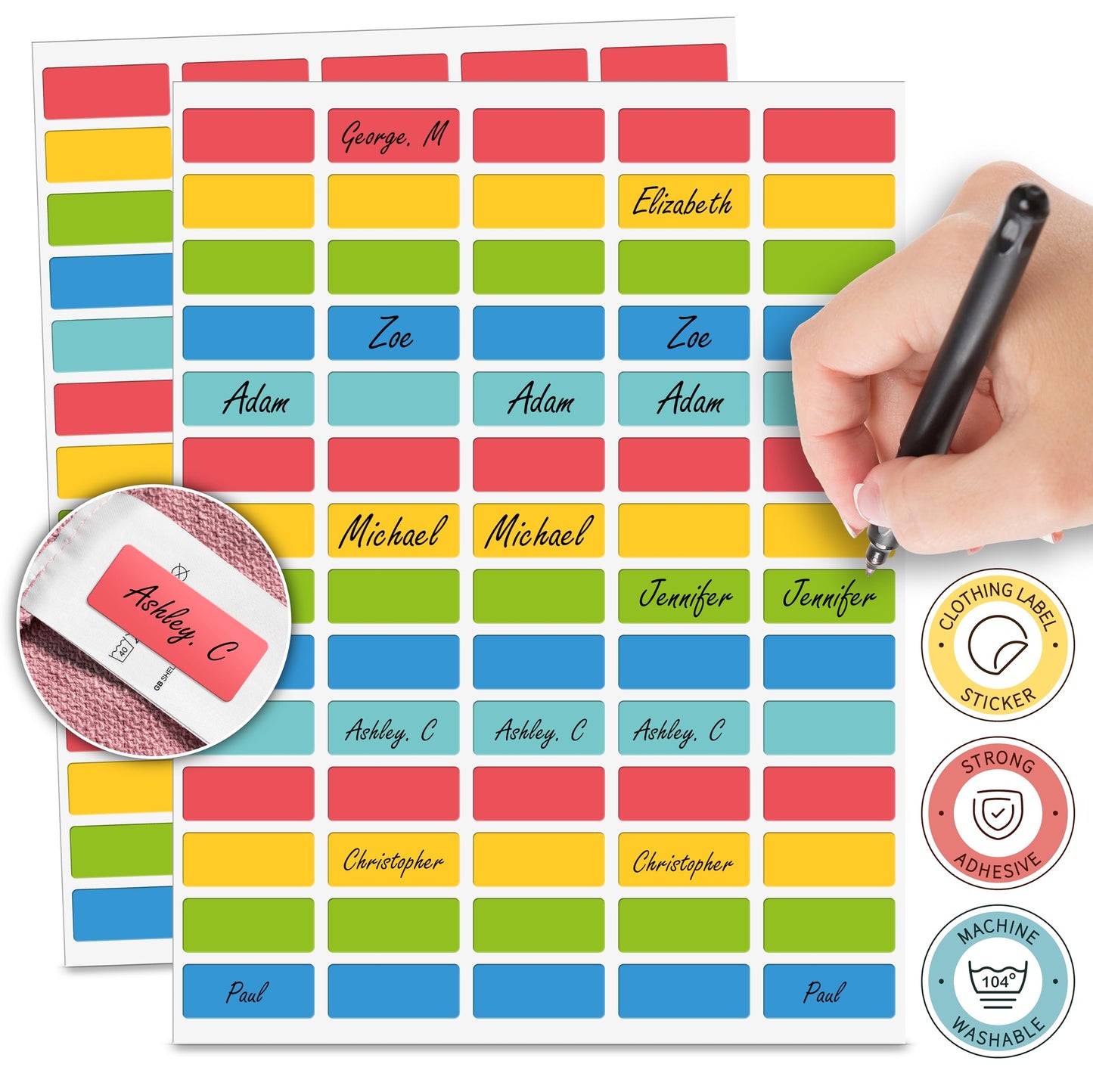Self-Adhesive Clothing Labels for Garment Label Only: 80-Pcs Peel & Stick PVC Sticker Decals, 1.2-Inch by 0.6-Inch, 5 Colors, Machine Washable, Durable, Easy to Apply, DIY Custom (1 X 0.4 Inches) 1 X 0.4 Inches