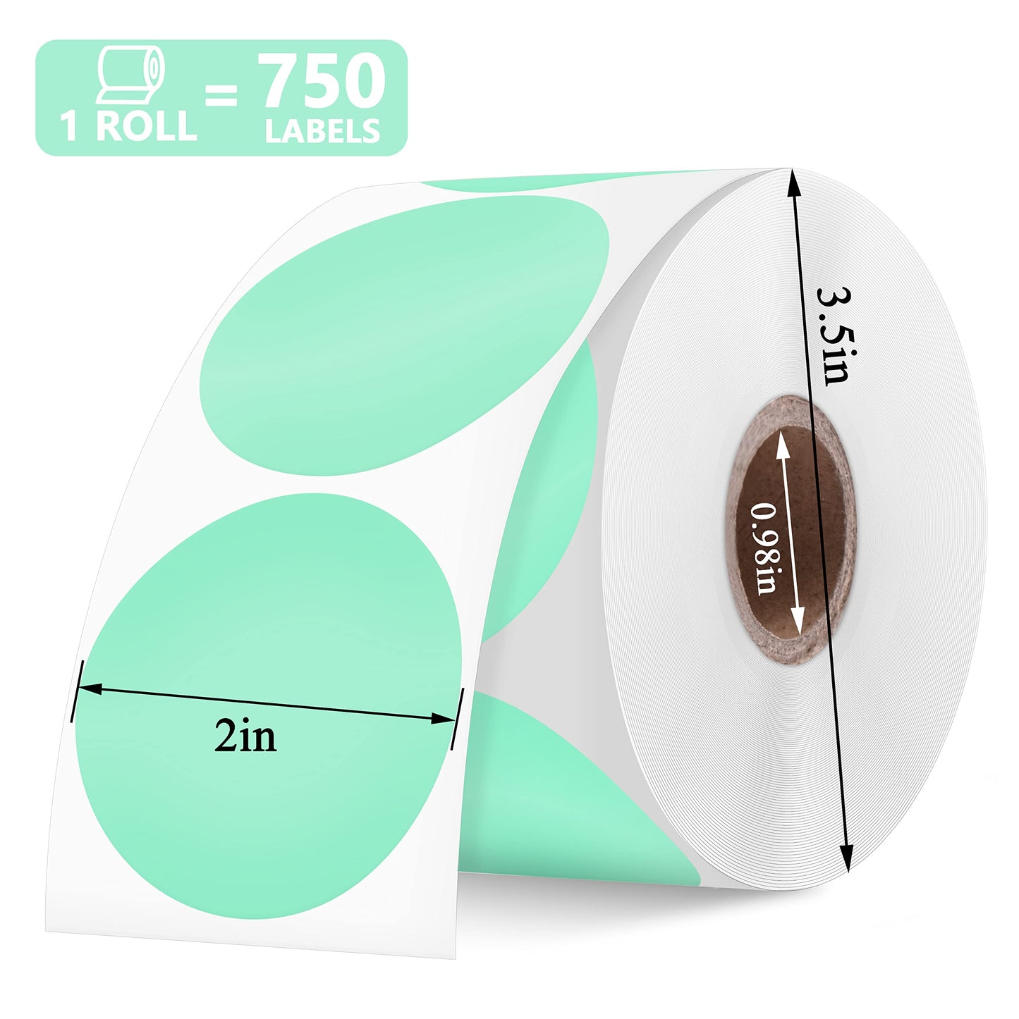 2 Inch Green Round Thermal Labels, Self-Adhesive Circle Direct Thermal Sticker Label, Multi-Purpose Thermal Sticker for DIY Logo Design, Name Tag, QR Code, Inventory - 1500 Labels/2 Roll, Green