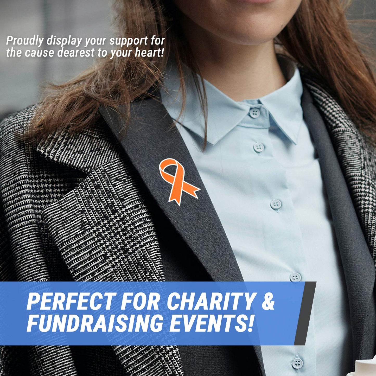 300 Ribbon Labels - TUCO DEALS (2.20 x 1.60 inch) Orange Awareness Ribbon Labels Stickers for Disease/Cancer/Hunger/Racial Tolerance Awareness - 1 Pack