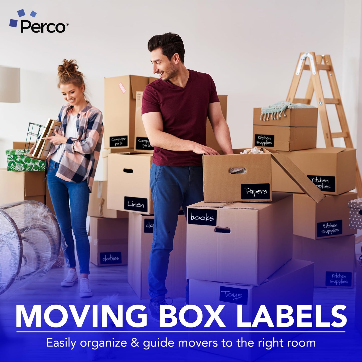 Perco Black 3x5 Inch Rectangle Sticker Labels with Permanent Adhesive - 500 Labels per Roll - Vibrant Colors, Strong Adhesion - Made in USA
