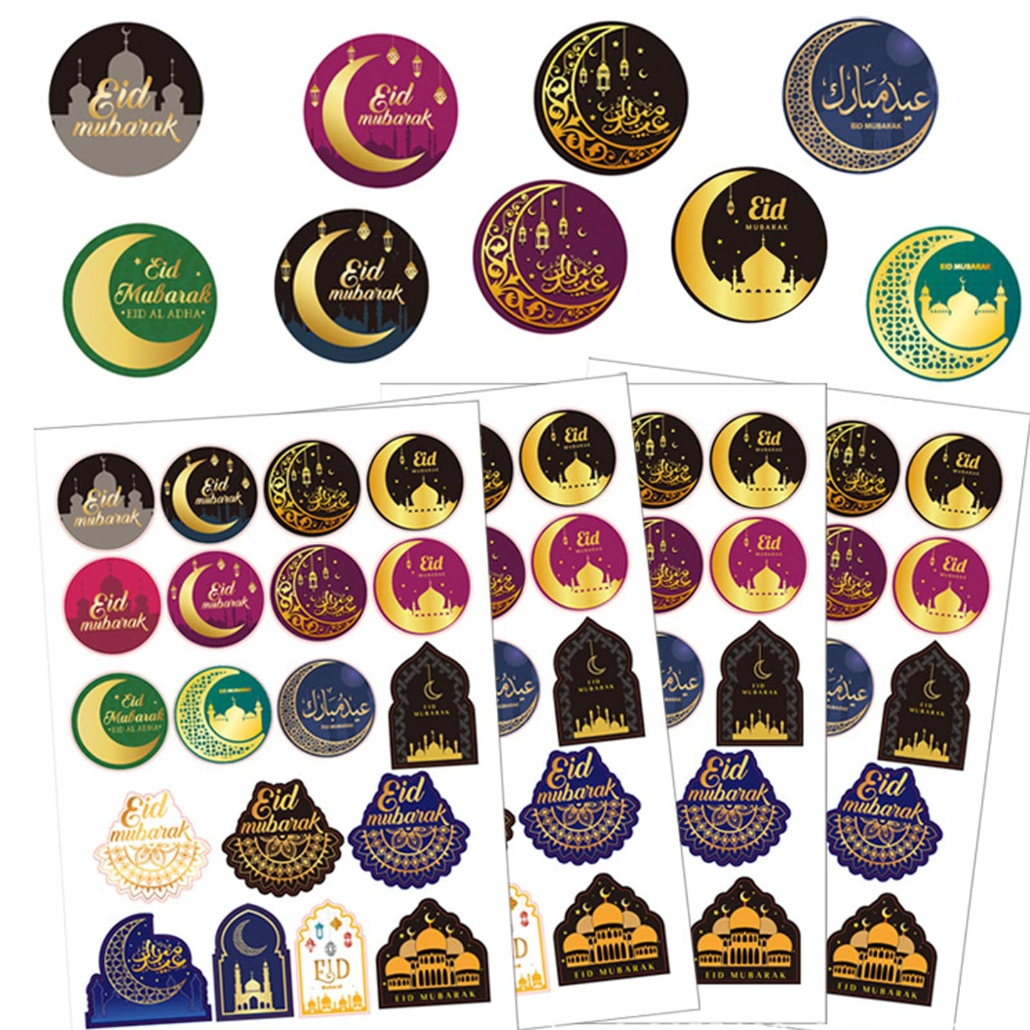 76 Pcs Ramadan Stickers - Happy Eid al-Fitr Stickers, Self-Adhesive & Waterproof Star Moon Labels for Greeting Cards, Laptops, Bottles, Eid Party Decoration - Festive Islamic Decor Supplies