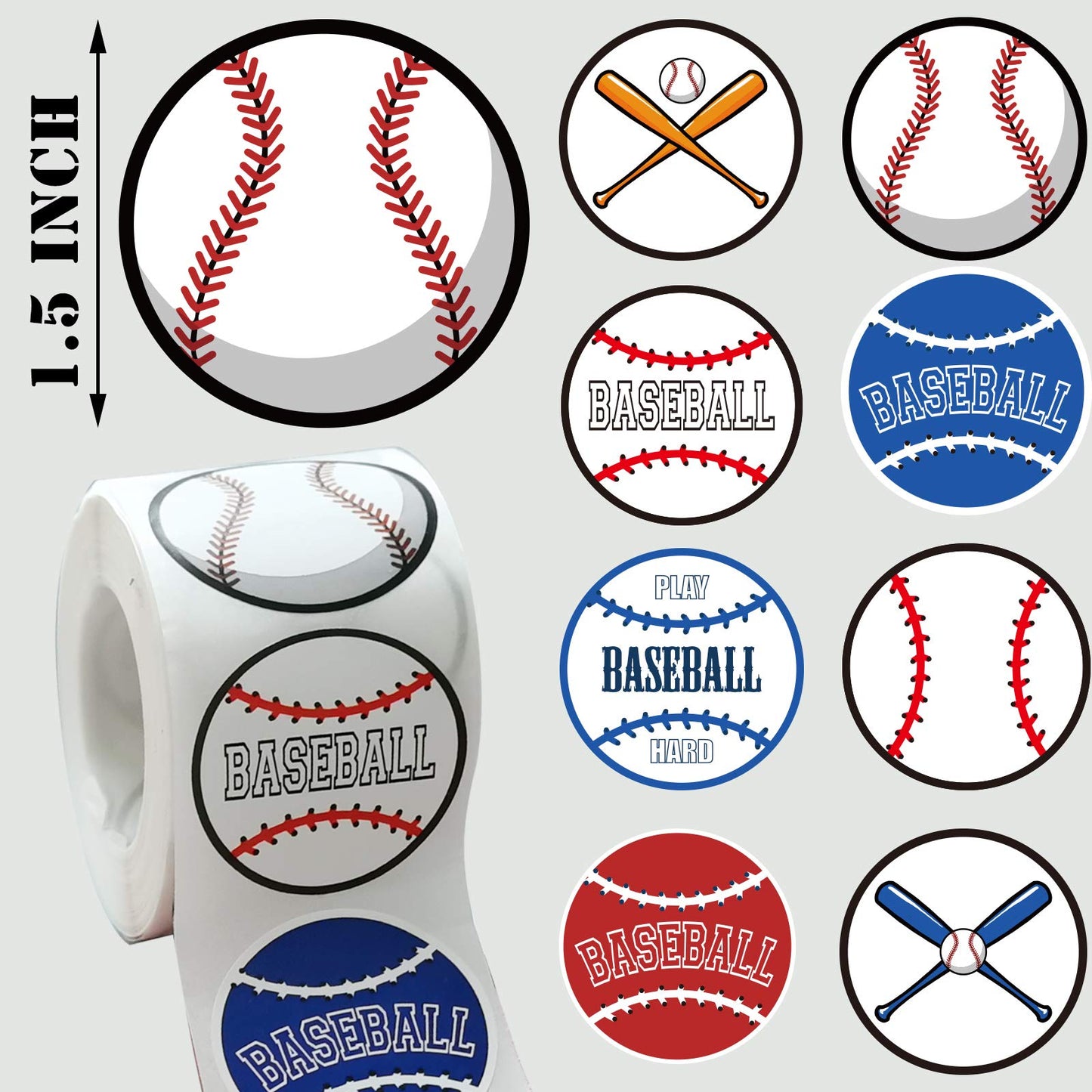 500 Pieces Baseball Labels Roll Stickers - Baseball Sport Party Supplies Decorations Favors Jar Containers Letter DIY Sticker Labels Decals