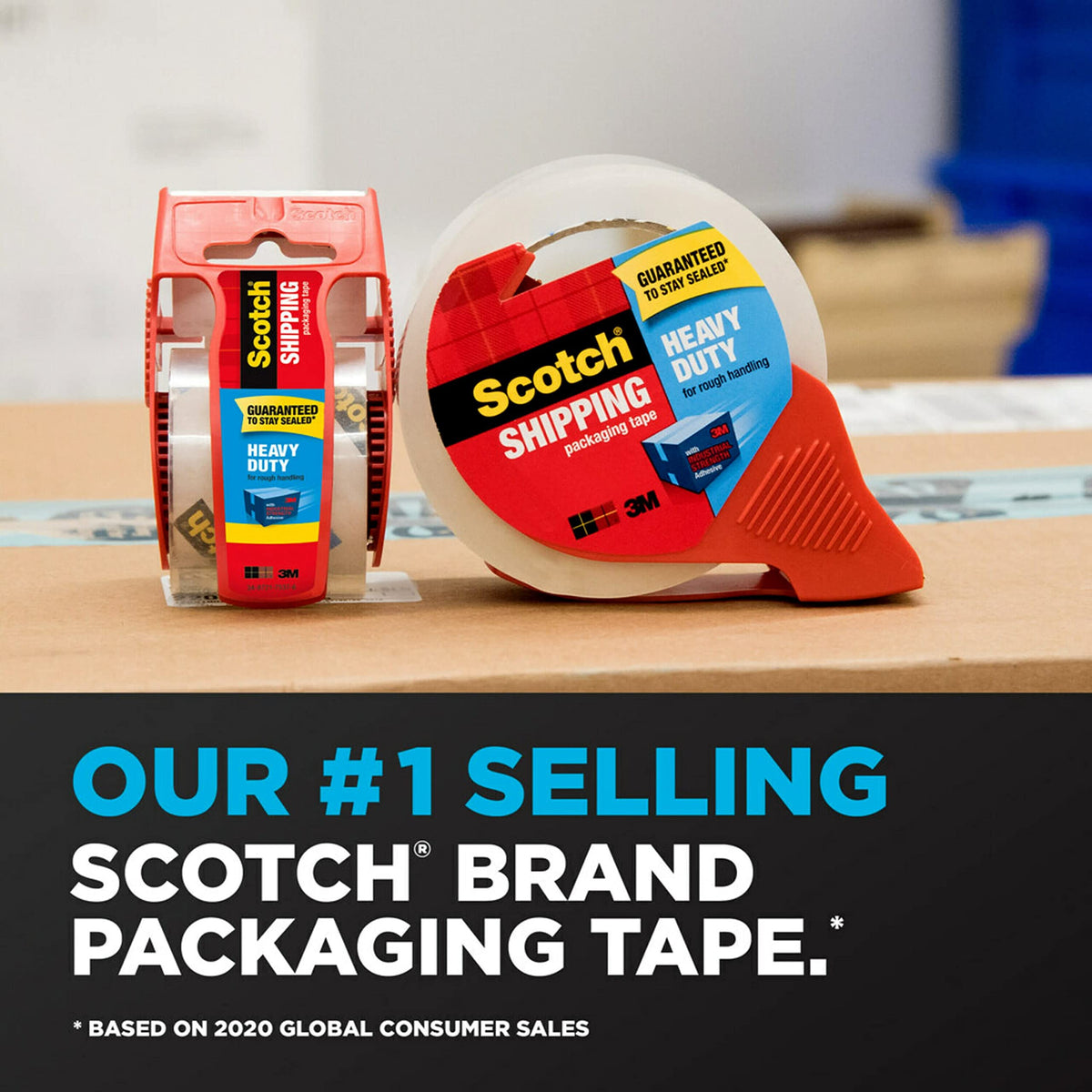 Scotch Heavy Duty Shipping Packing Tape, Clear, Shipping and Packaging Supplies, 1.88 in. x 54.6 yd., 4 Tape Rolls with 4 Dispensers 4 Rolls