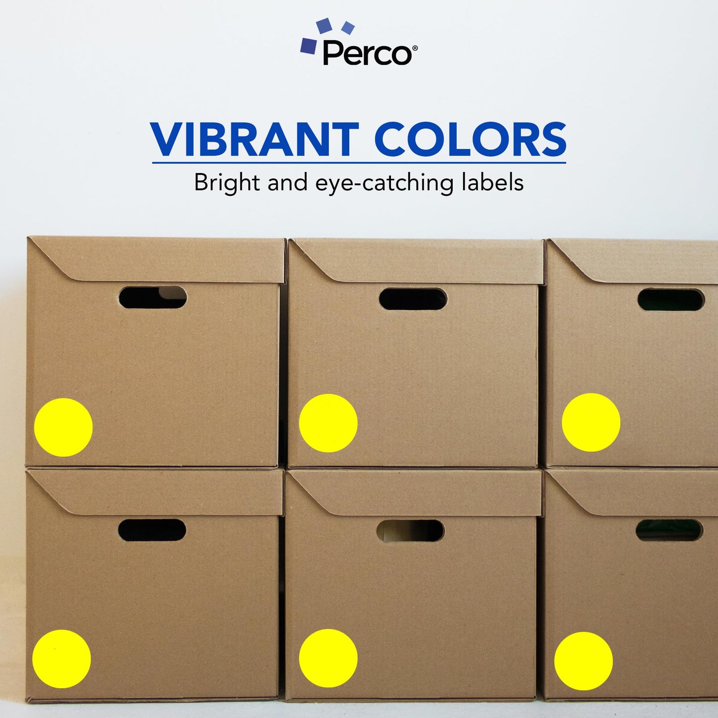 Perco Fluorescent Yellow 3-Inch Round Sticker Labels - 500 Labels per Roll - Vibrant Colors, Strong Adhesion - Made in USA 1 Roll