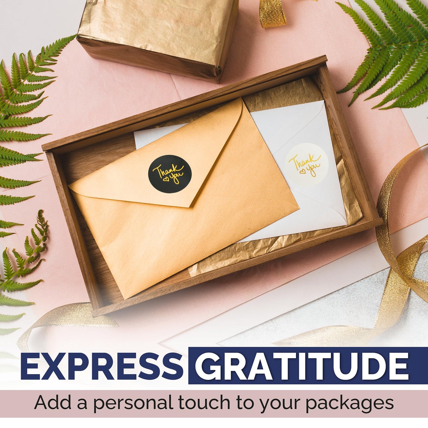 500 Thank You Stickers – 1.5 Inch Round Multicolor with Gold Foil – 4 Elegant Designs (Black, White, Pink, Navy) – Self-Adhesive Labels for Small Business Packaging, Orders, Envelopes, Boxes Classic 1.5 Inch (500)